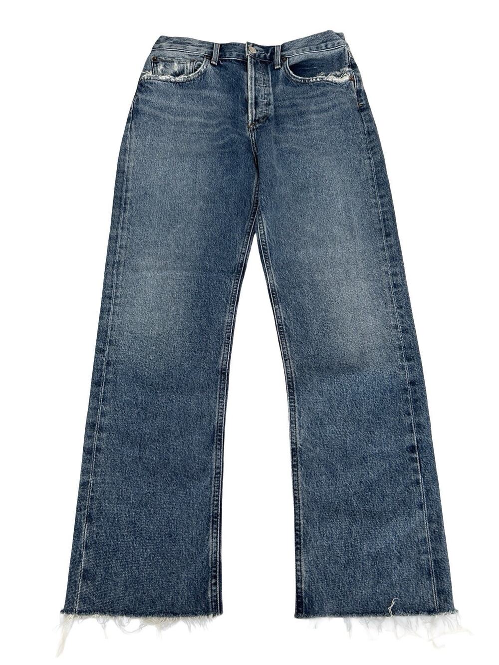 Agolde Lana Jeans Womens Size 27 Blue Denim Inseam 28.5” Frayed Straight